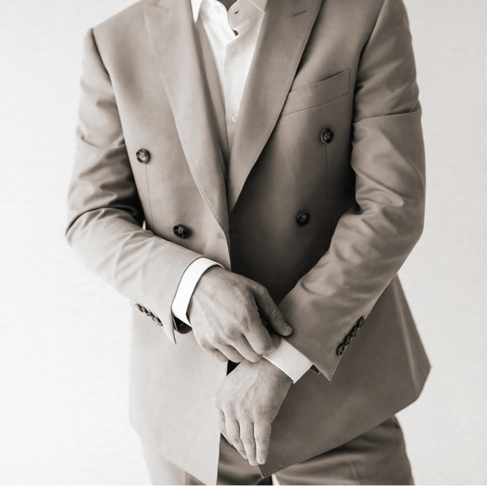 Tan double-breasted James suit