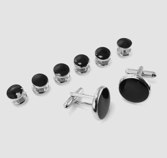 Stud & Cufflink Set — Silver & Black